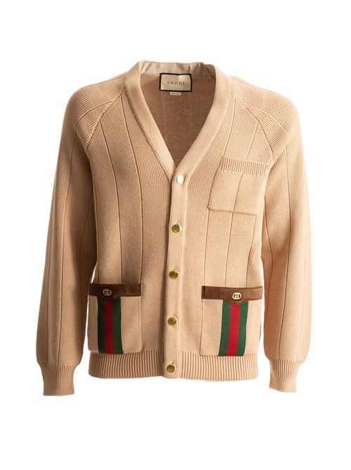 Gucci 626349 XKBFJ2184 Cardigan in Misto Lana Lavorata a Maglia con Nastro Web GUCCI | 626349 XKBFJ2184